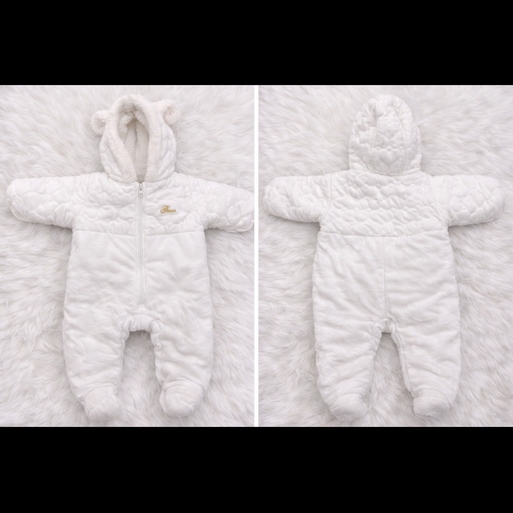 Guess Baby Winter Snowsuit White 6–12M Hooded One Piece
